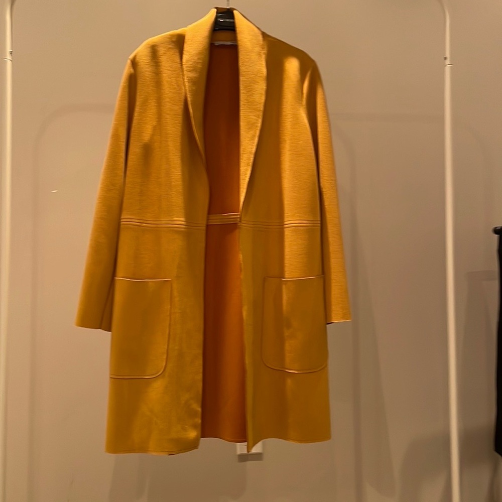 Zara, long, relaxed blazer. Mustard yellow and sz small.